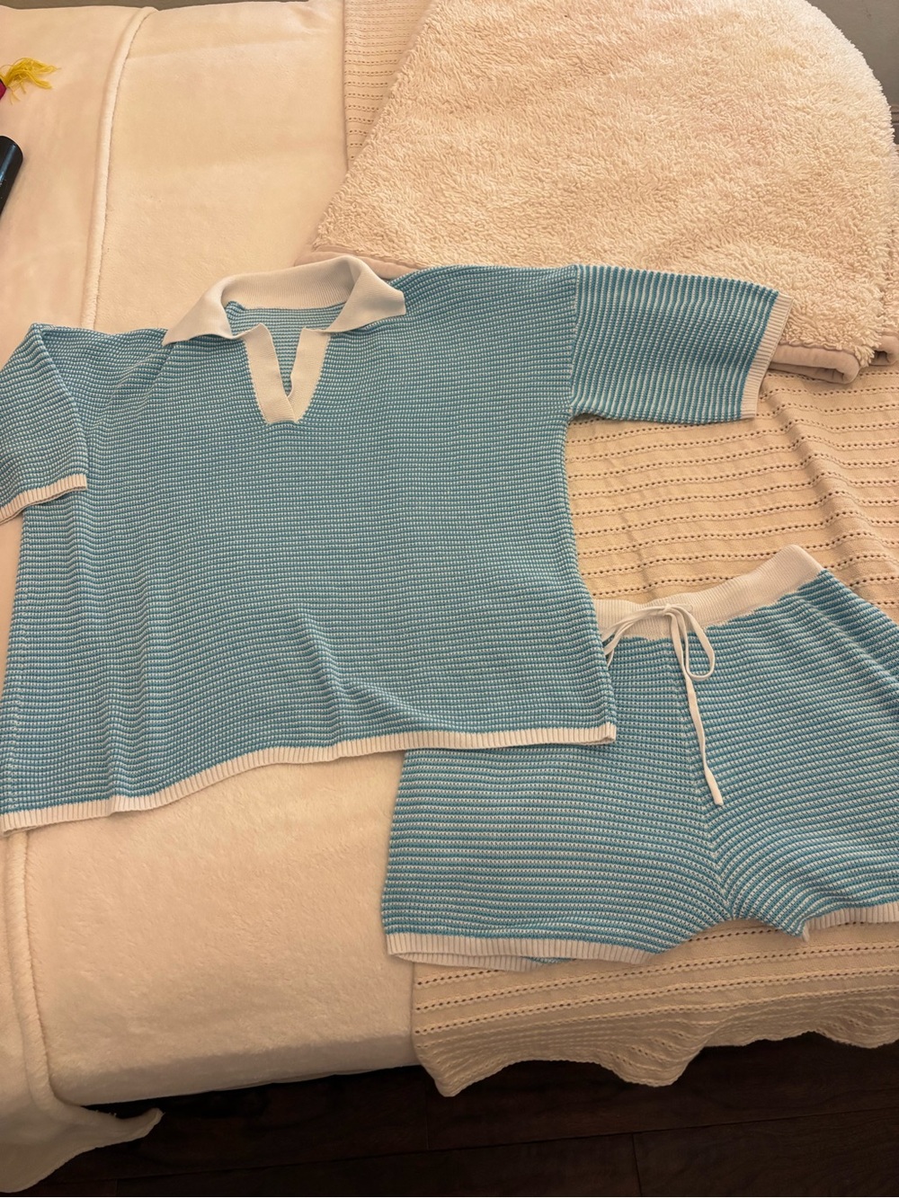 Amazon Blue and White Knit Loungewear Set